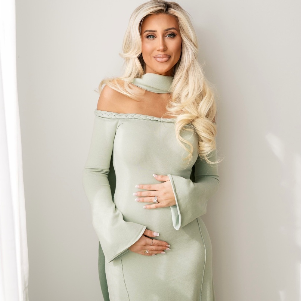 Elegant Off-Shoulder Sage Green Maternity Dress